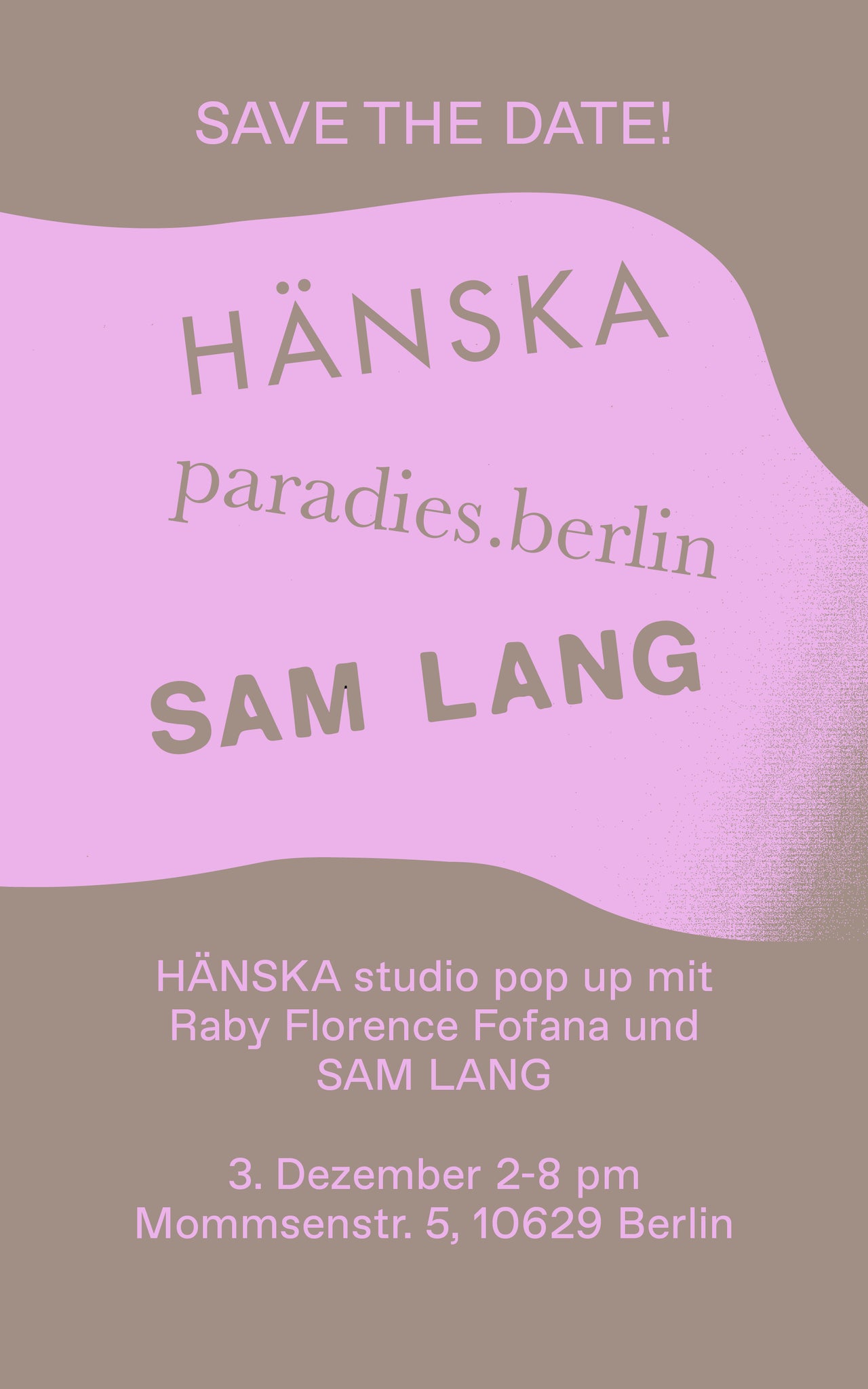 HÄNSKA studio Pop up 3. Dezember 2-8pm with paradies.berlin and SAM LANG